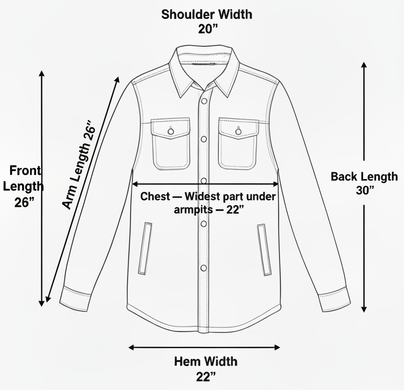Measurement chart of a Loria NYC Art shirt with labeled dimensions on a white background