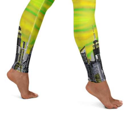 Leggings with a cityscape Loria NYC Art design on a white background