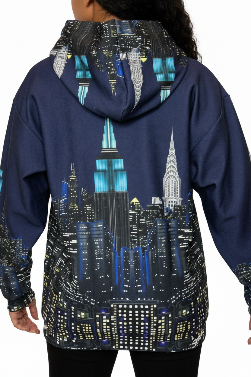 Unisex Hoodie - Siluetta Città Duo Blu Nu - Loria NYC Art