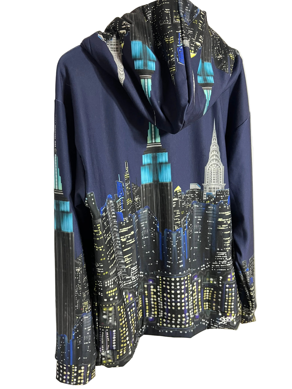 Folded fabric with cityscape Loria NYC Art on a white background