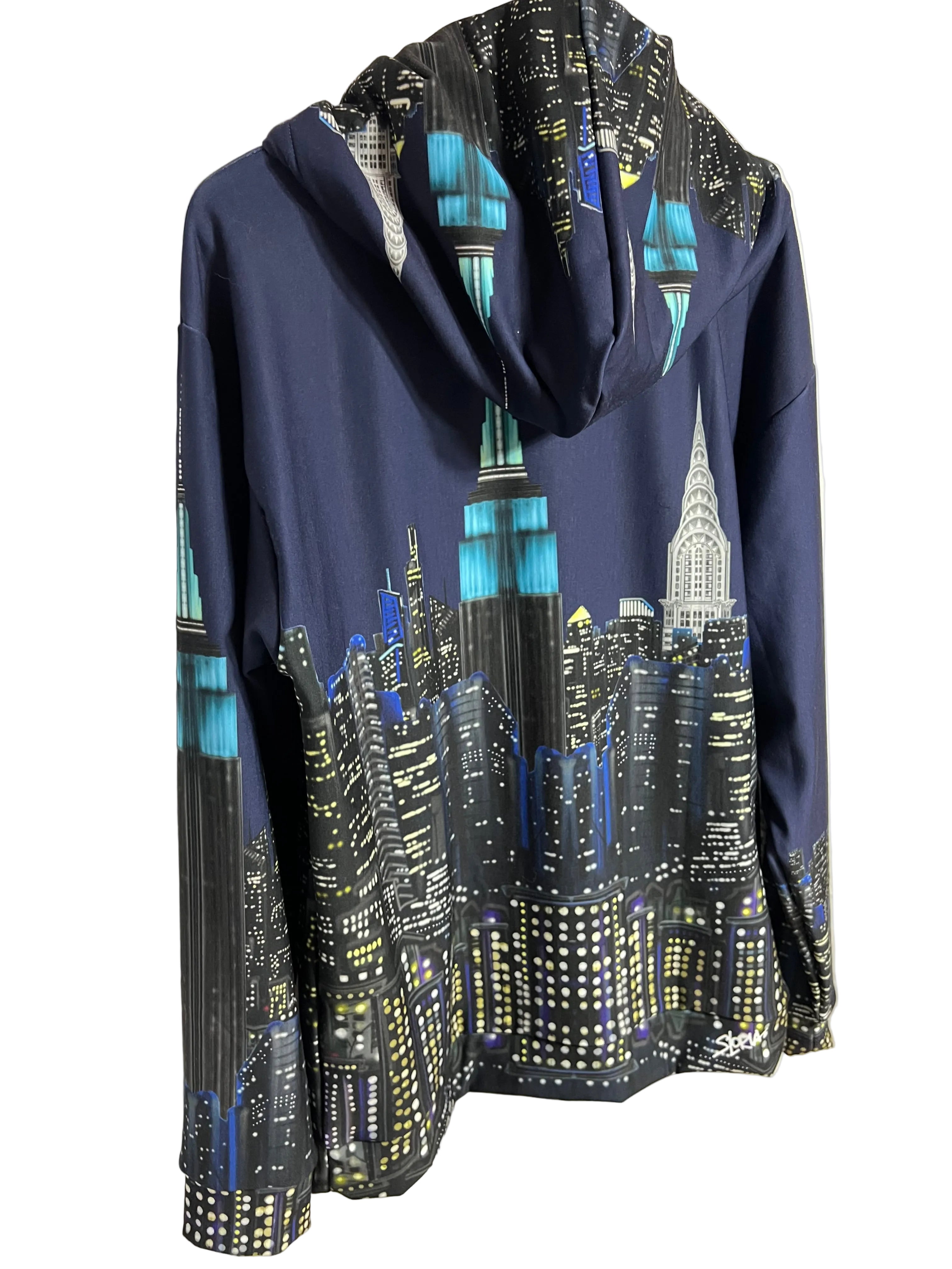 Folded fabric with cityscape Loria NYC Art on a white background