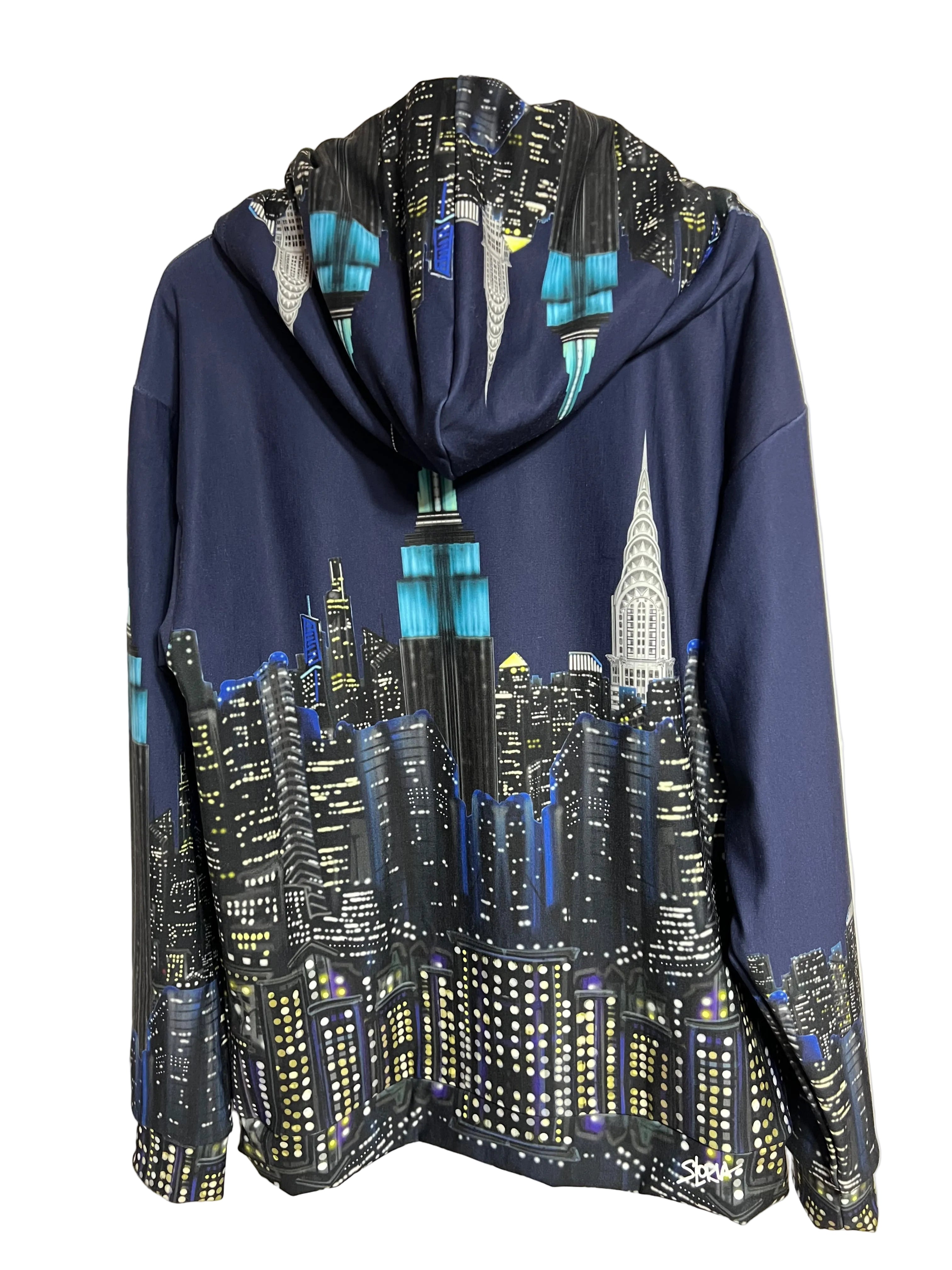 Folded fabric with cityscape Loria NYC Art on a white background