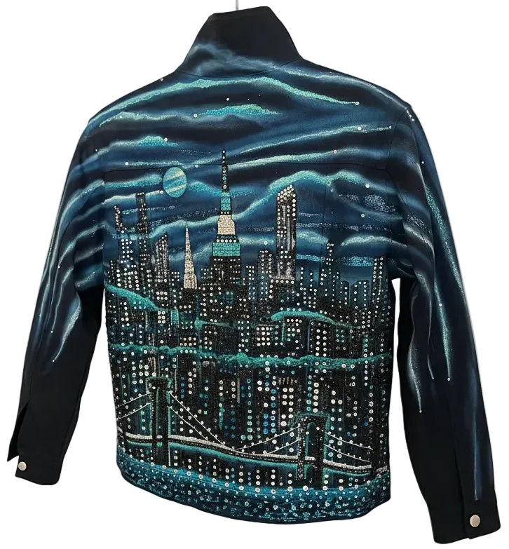 Jacket with a cityscape Loria NYC Art design on a white background