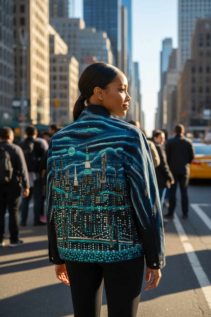 Unisex Jacket - Original Art Urbana Blu Vibrante - Loria NYC Art