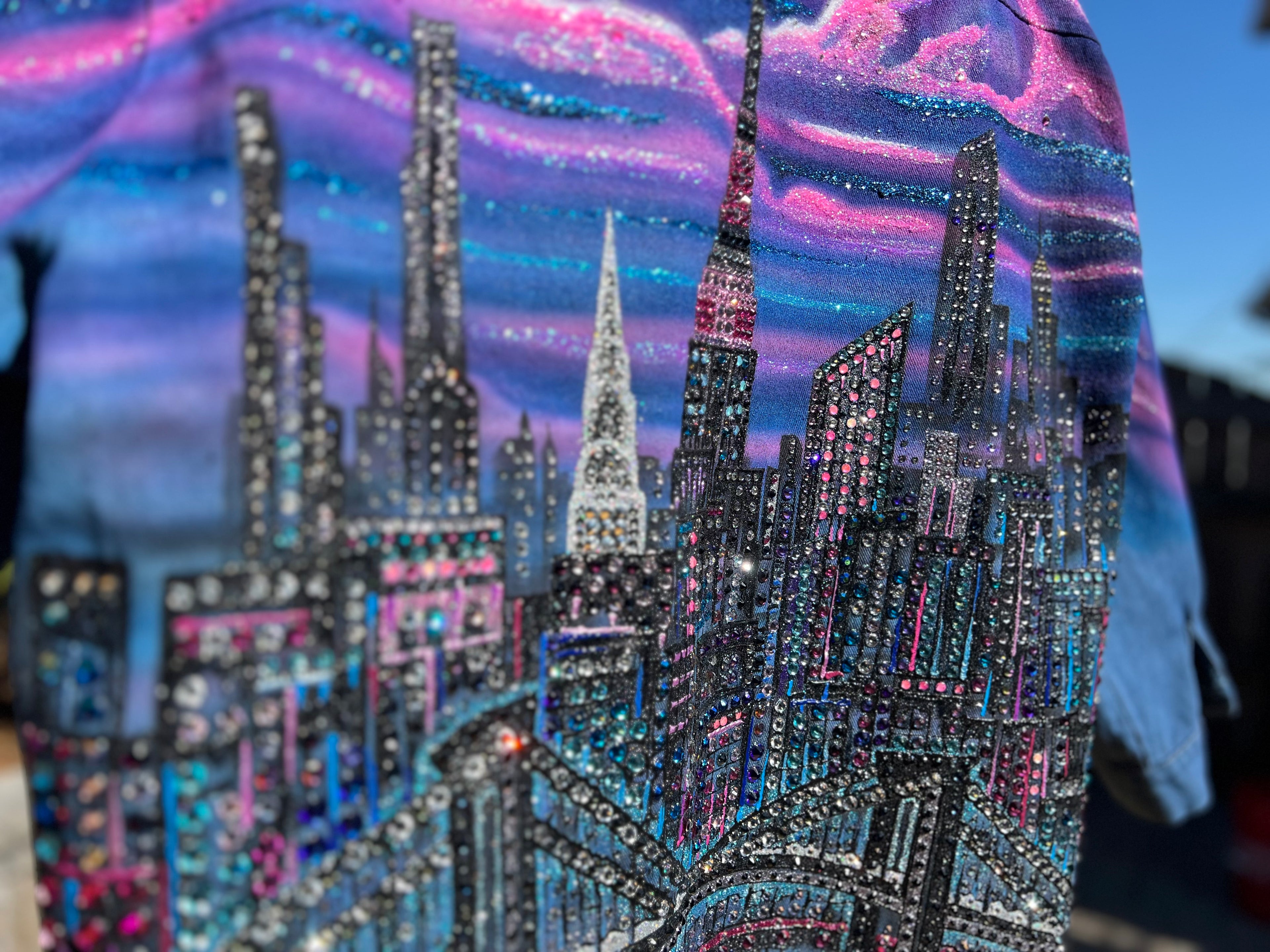 Cityscape Loria NYC Art design on a fabric with colorful lights