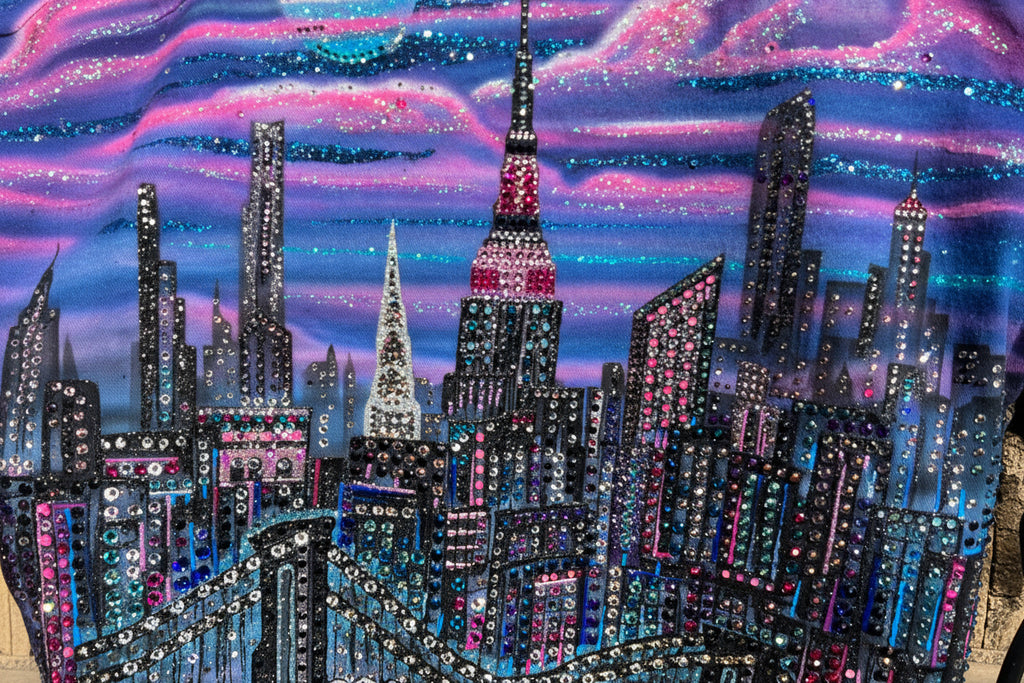 Backpack with a cityscape Loria NYC Art design and colorful pattern