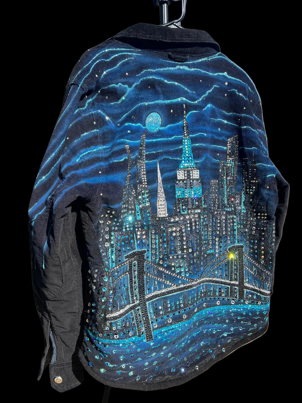 Backpack with cityscape Loria NYC Art design  on back background 