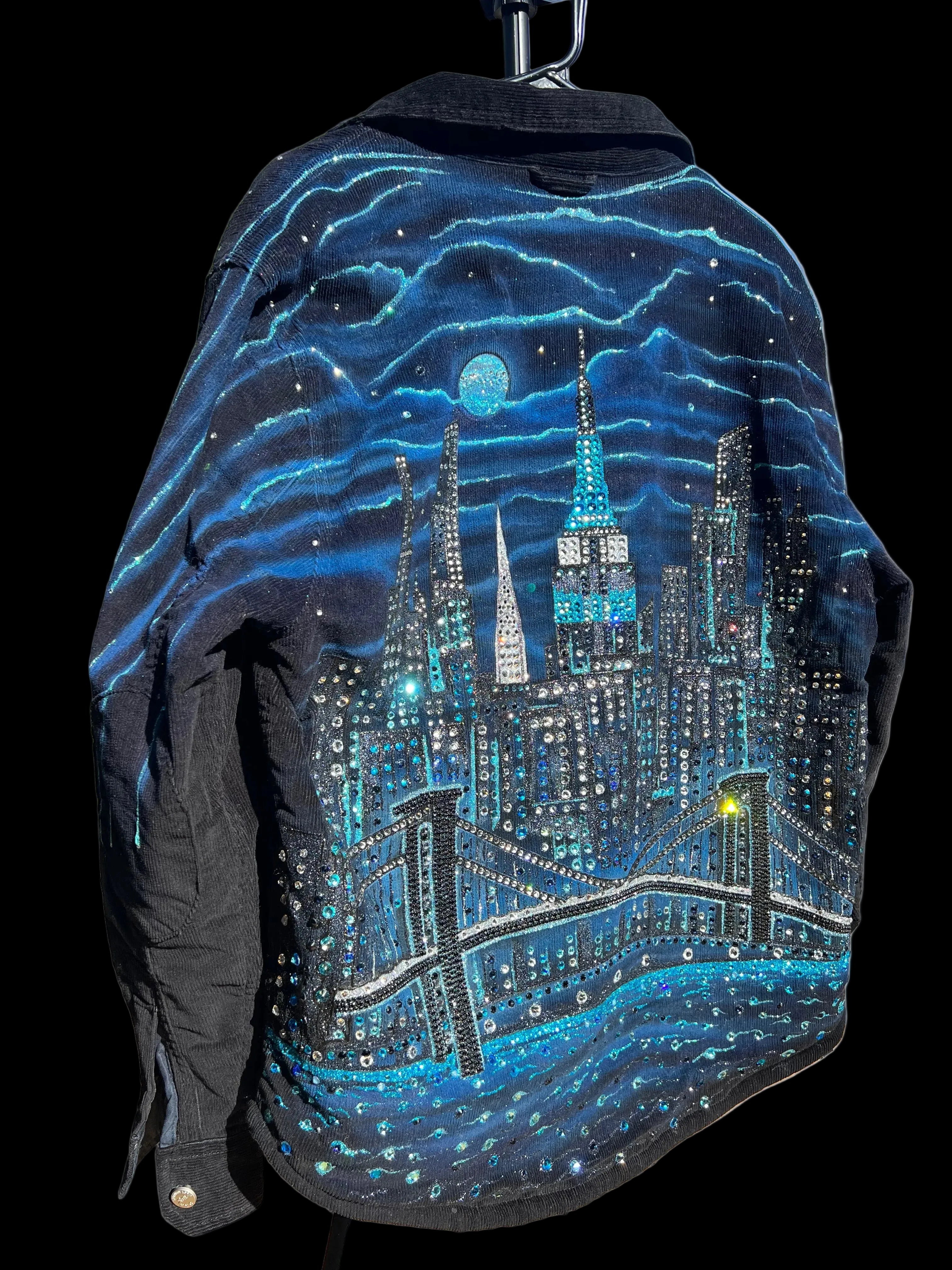 Backpack with cityscape Loria NYC Art design  on back background 