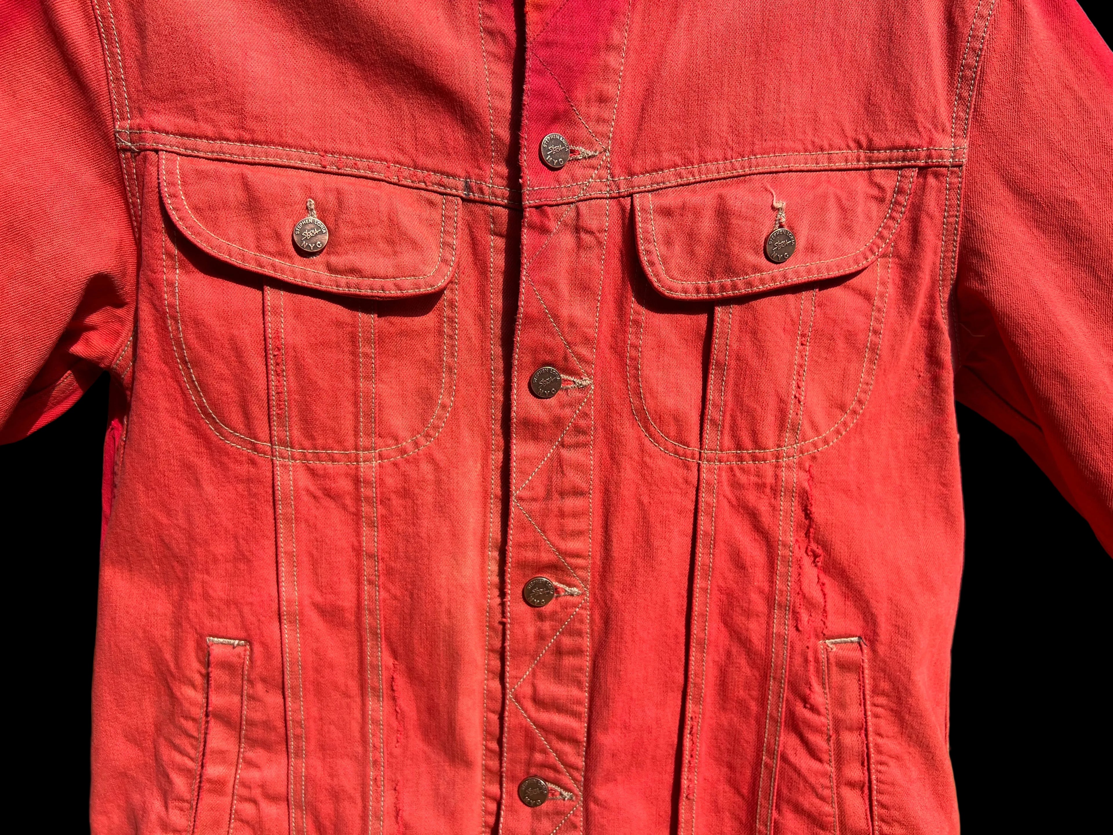 Red jacket with button  Loria NYC Art details on a black background