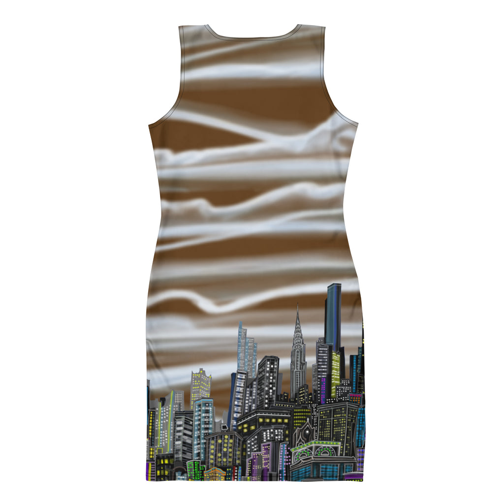 Brown misty NYC skyline Bodycon Dress Nubi Bianche su Terra by Loria NYC Art