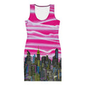 Bodycon Dress Fioritura Fucsia di Abstract NYC Skyline by Loria NYC Art