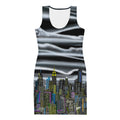Front of Bodycon Dress with Nuvola Notturna Abstract Skyline design by S.Loria NYC Art