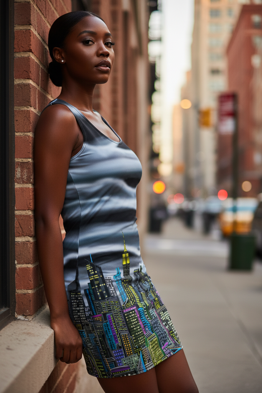 Woman wearing a Loria NYC Art dread leaning against a brick wall on a city street