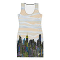 Bodycon Dress Manhattan Champagne color Luminoso Abstract Skyline design by  S.Loria NYC Art