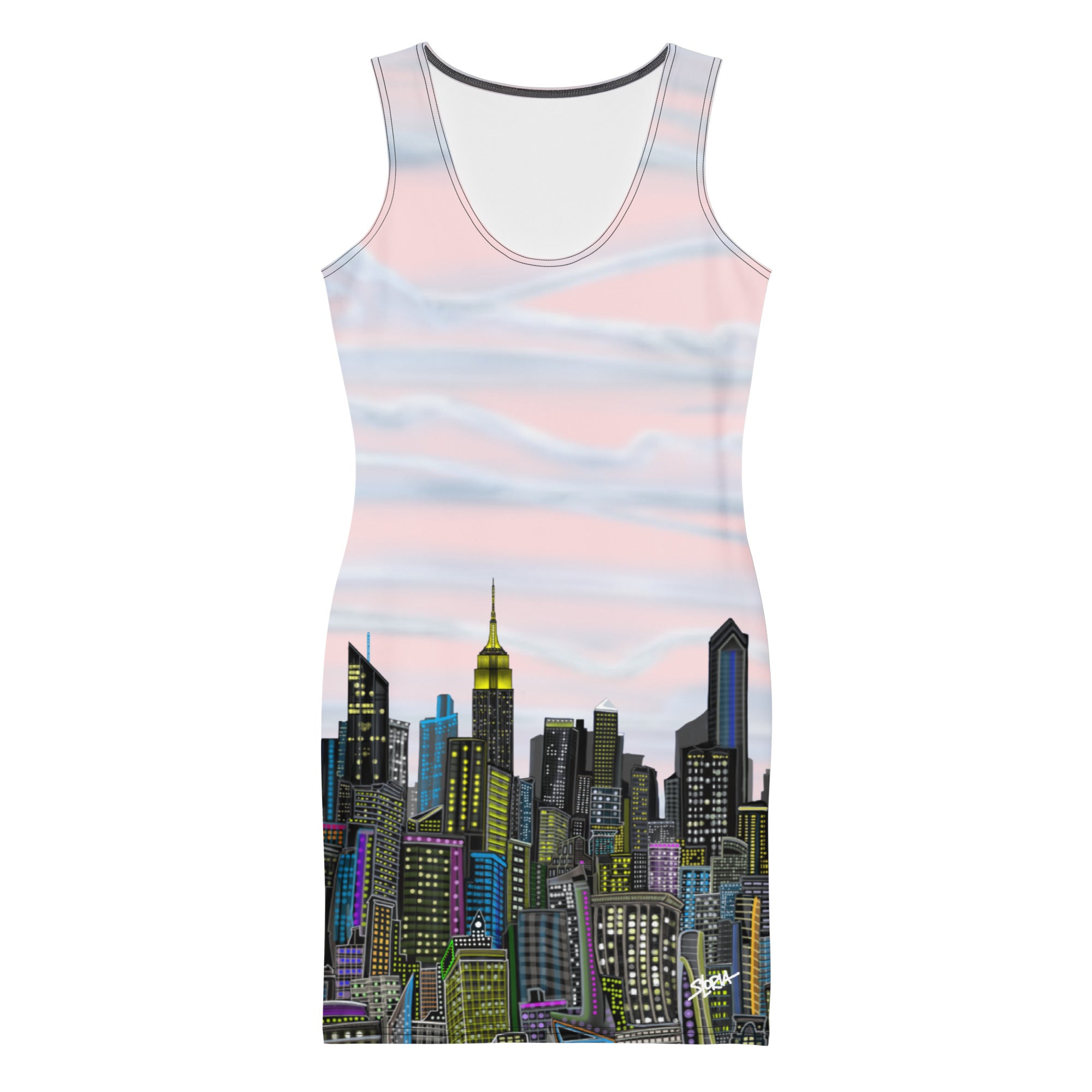 Bodycon Dress  Rosa Pallido Manhattan NYC Skyline by S. Loria NYC Art  on a white background