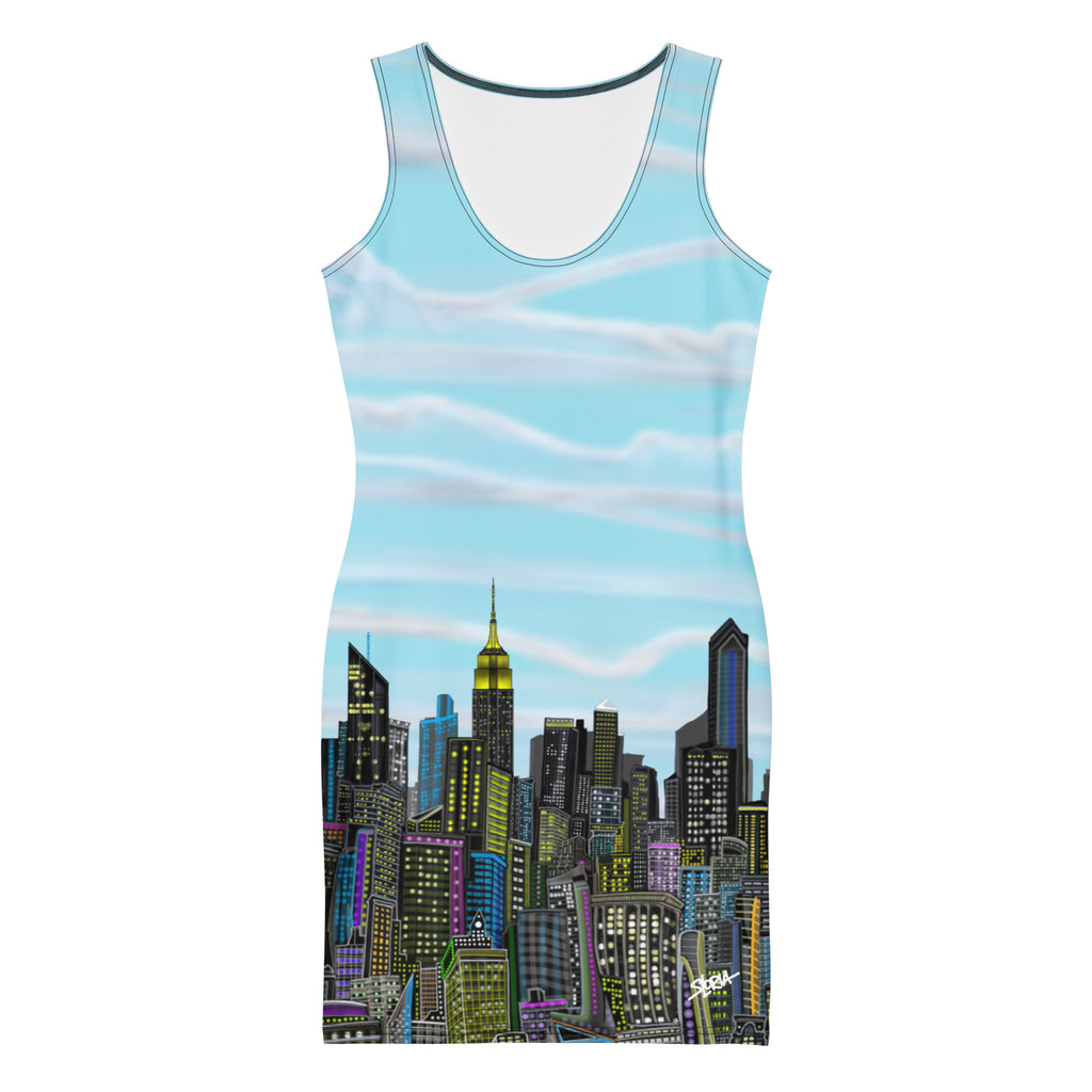 Dress with cityscape Loria NYC Art design on a white background