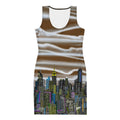 Bodycon Dress with Nubi Bianche su Terra Brown Mist NYC skyline design by S. Loria NYC Art on white backround