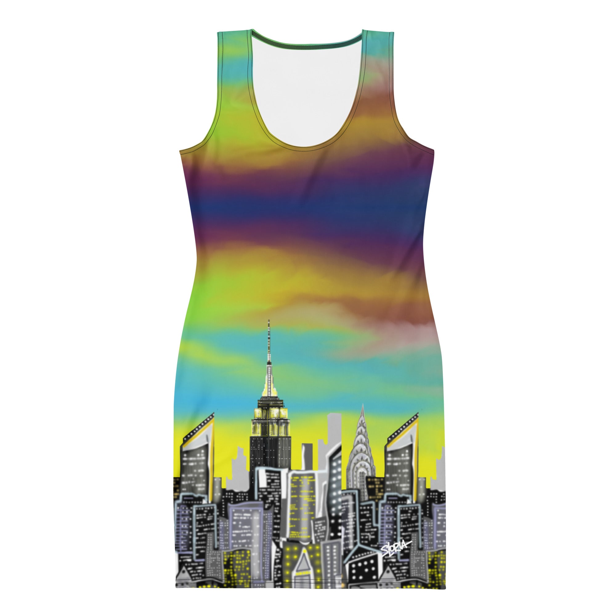 Sleeveless Bodycon Dress with Notte Terra Urbana NYC skyline designed by S.Loria NYC Art 