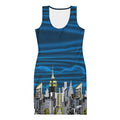 Sleeveless Bodycon Dress with Notte Cielo Onde Blue Loria NYC Art design 