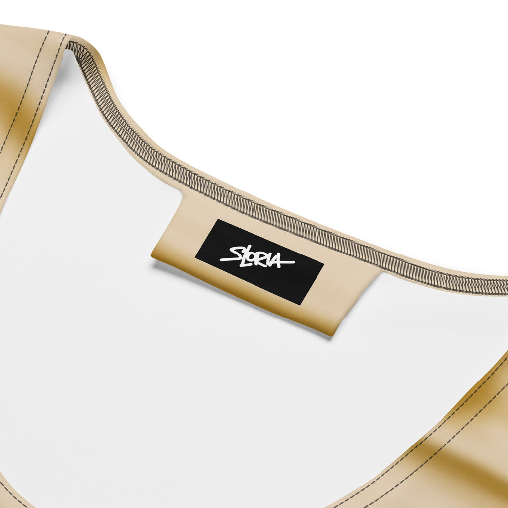 Close-up of a white bra with beige straps featuring the S.Loria brand logo on a white background.
