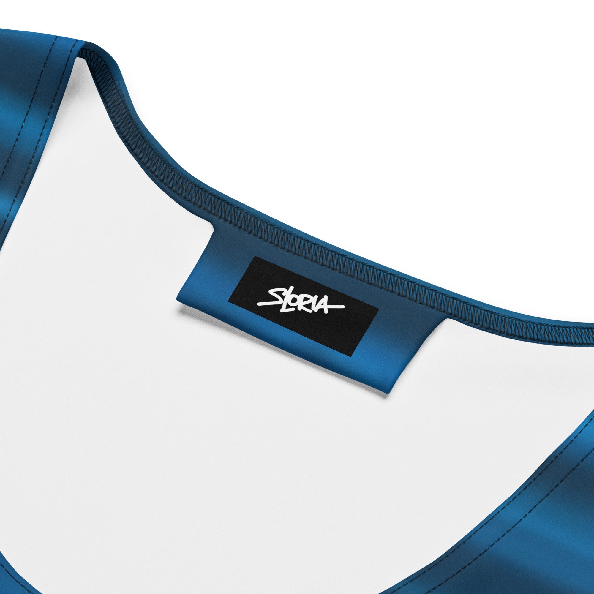 Blue dress with the showing brand logo S.Loria with white background