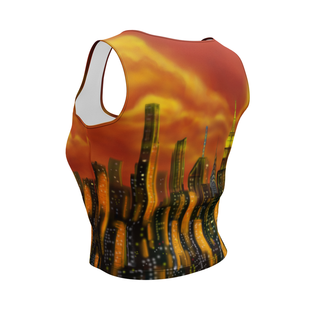 Tank top with a Loria NYC Art cityscape design on a white background