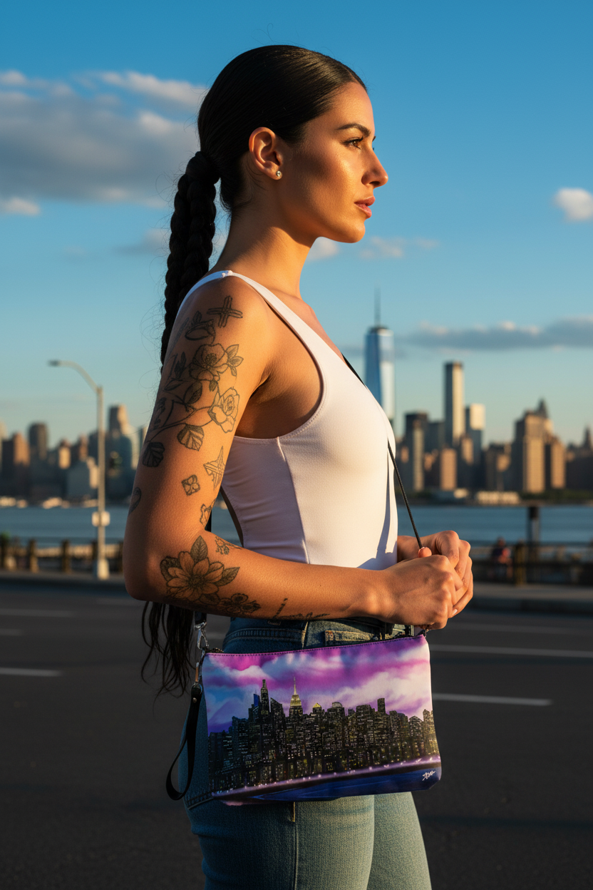 Unisex Crossbody Clutch Bag - Siluetta Città Vespro - Loria NYC Art