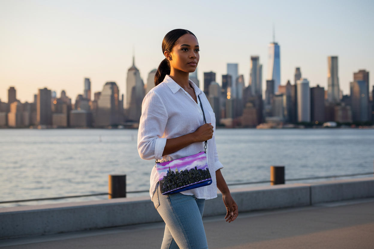 Unisex Crossbody Clutch Bag - Siluetta Città Vespro - Loria NYC Art