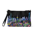 Black wristlet with colorful Loria NYC Art cityscape design on a transparent background