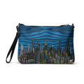 Pouch with cityscape Loria NYC Art design and zipper on a white background