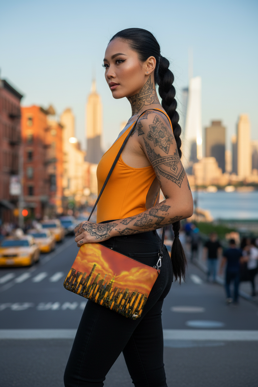 Unisex Crossbody Clutch Bag - Città Sole Siluetta - Loria NYC Art