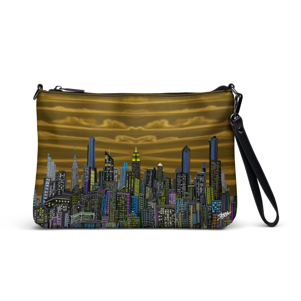 Pouch with cityscape Loria NYC Art design on a plain background