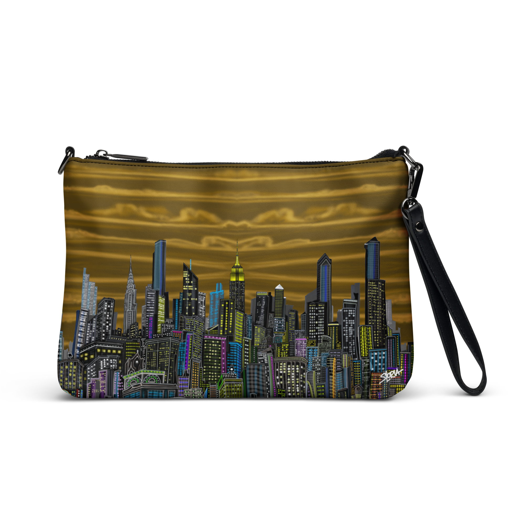 Pouch with cityscape Loria NYC Art design on a plain background