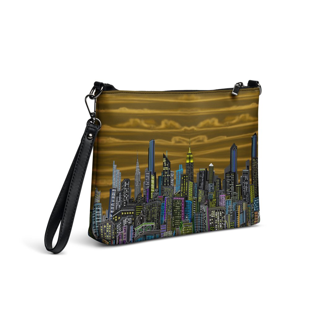 Pouch with Loria NYC Art cityscape design on a black background