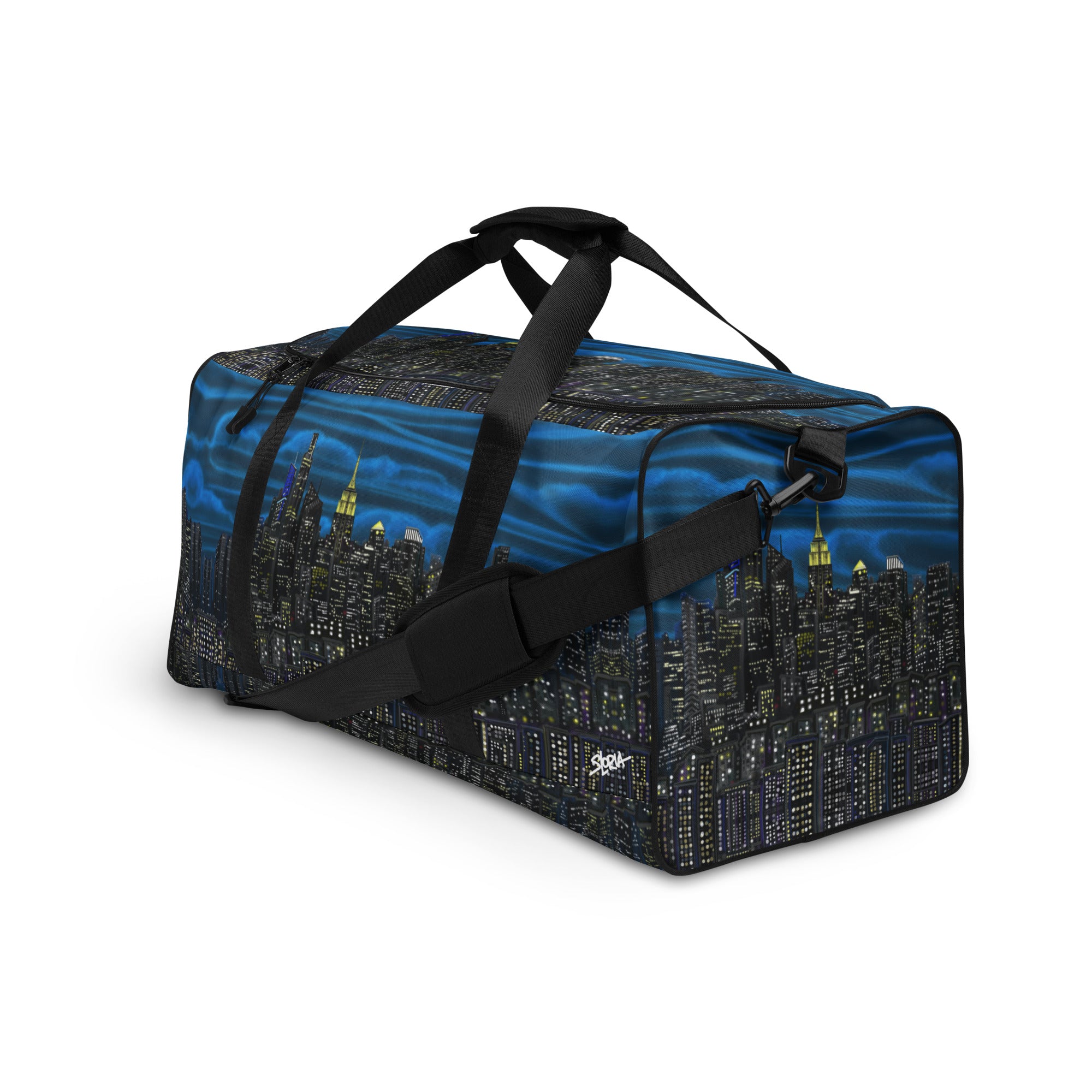 Duffel bag with cityscape Loria NYC Art design on a white background