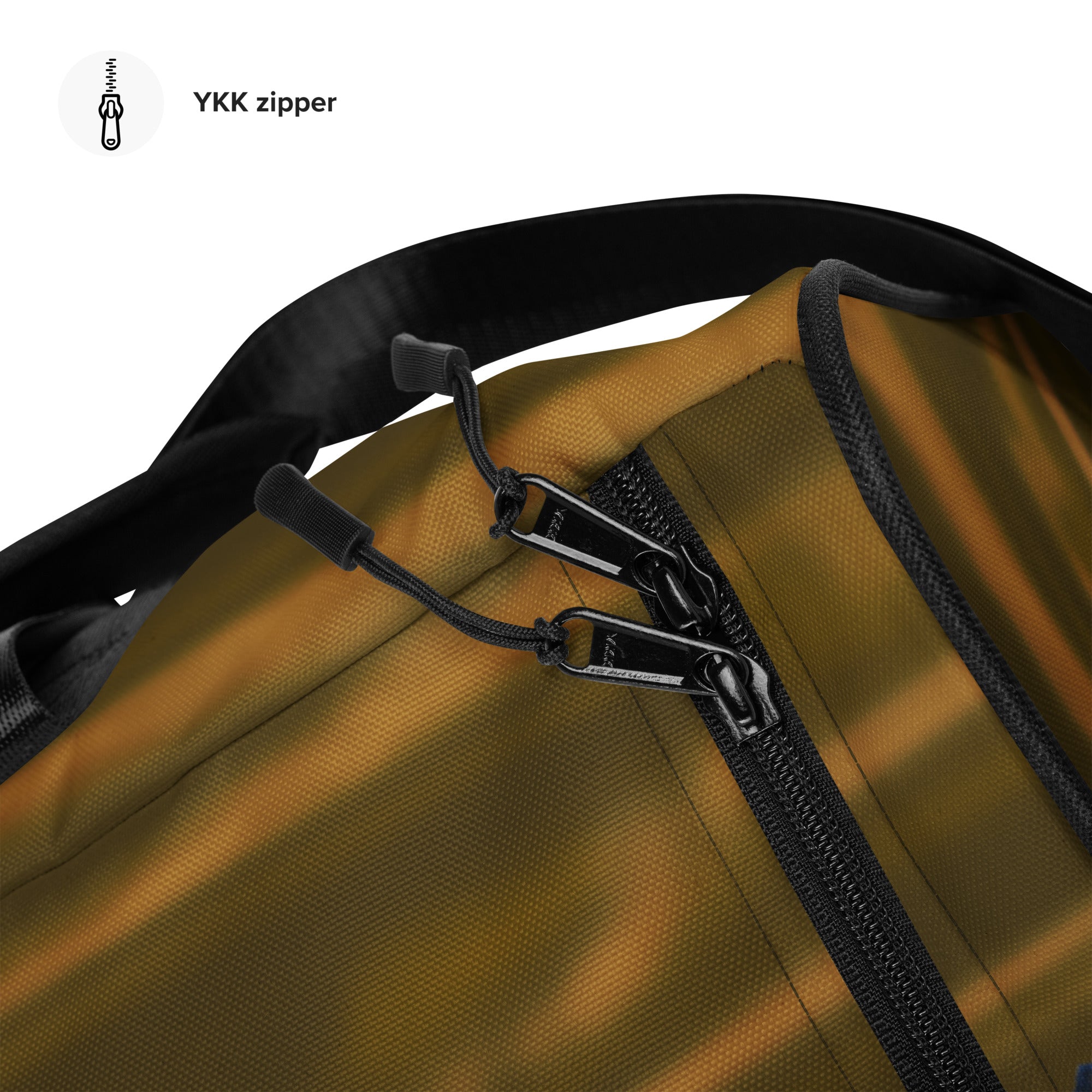 Brown Duffle bag with NY cityscape design by Loria NYC Art  on a white background