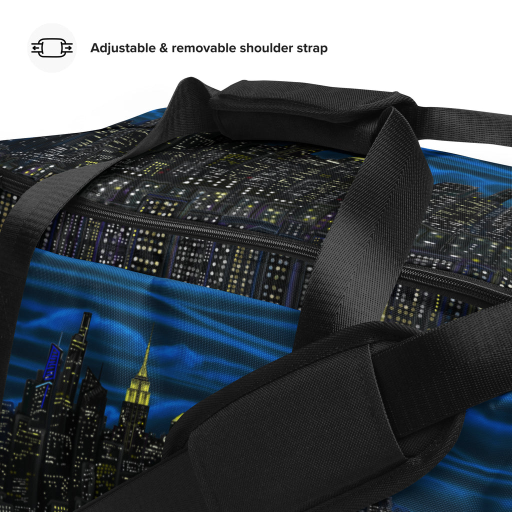 Loria NYC Art designed duffle bag on  white background 