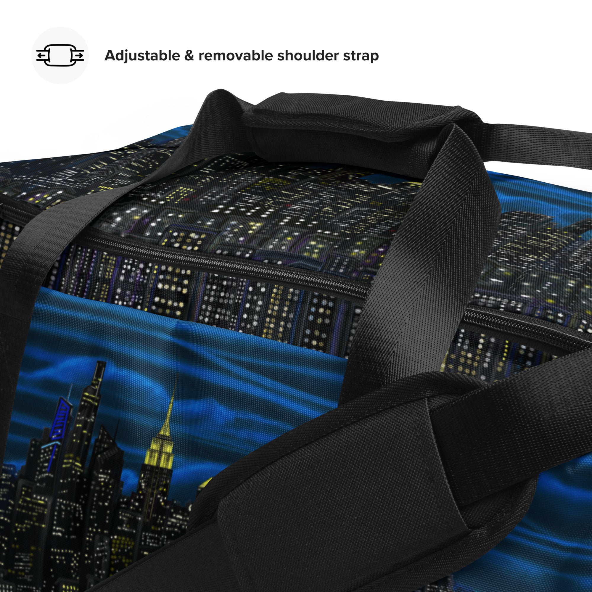 Loria NYC Art designed duffle bag on  white background 