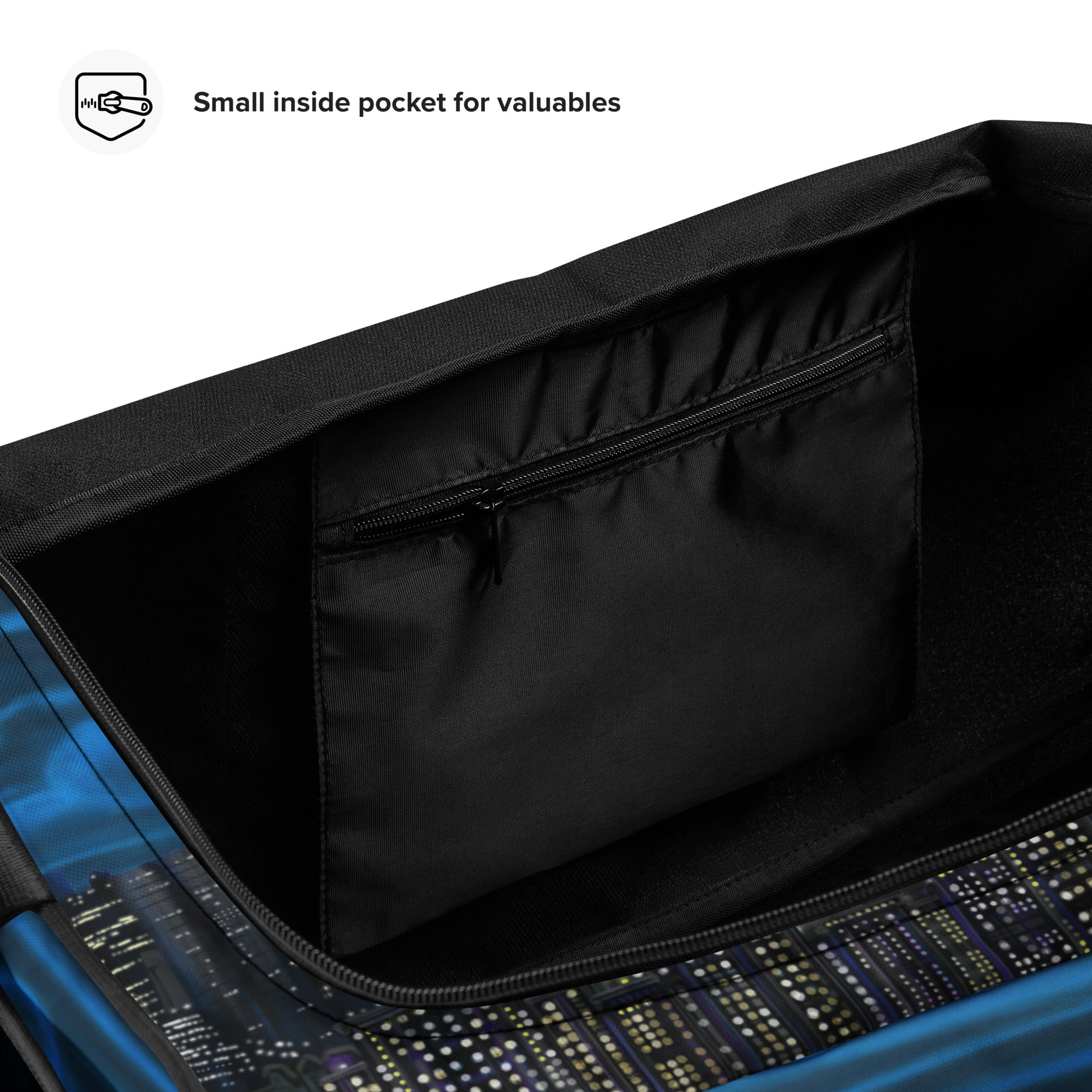 Loria NYC Art designed duffle bag on  white background 