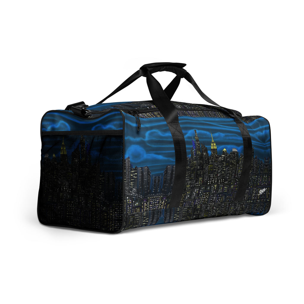 Duffel bag with cityscape Loria NYC Art design on a white background