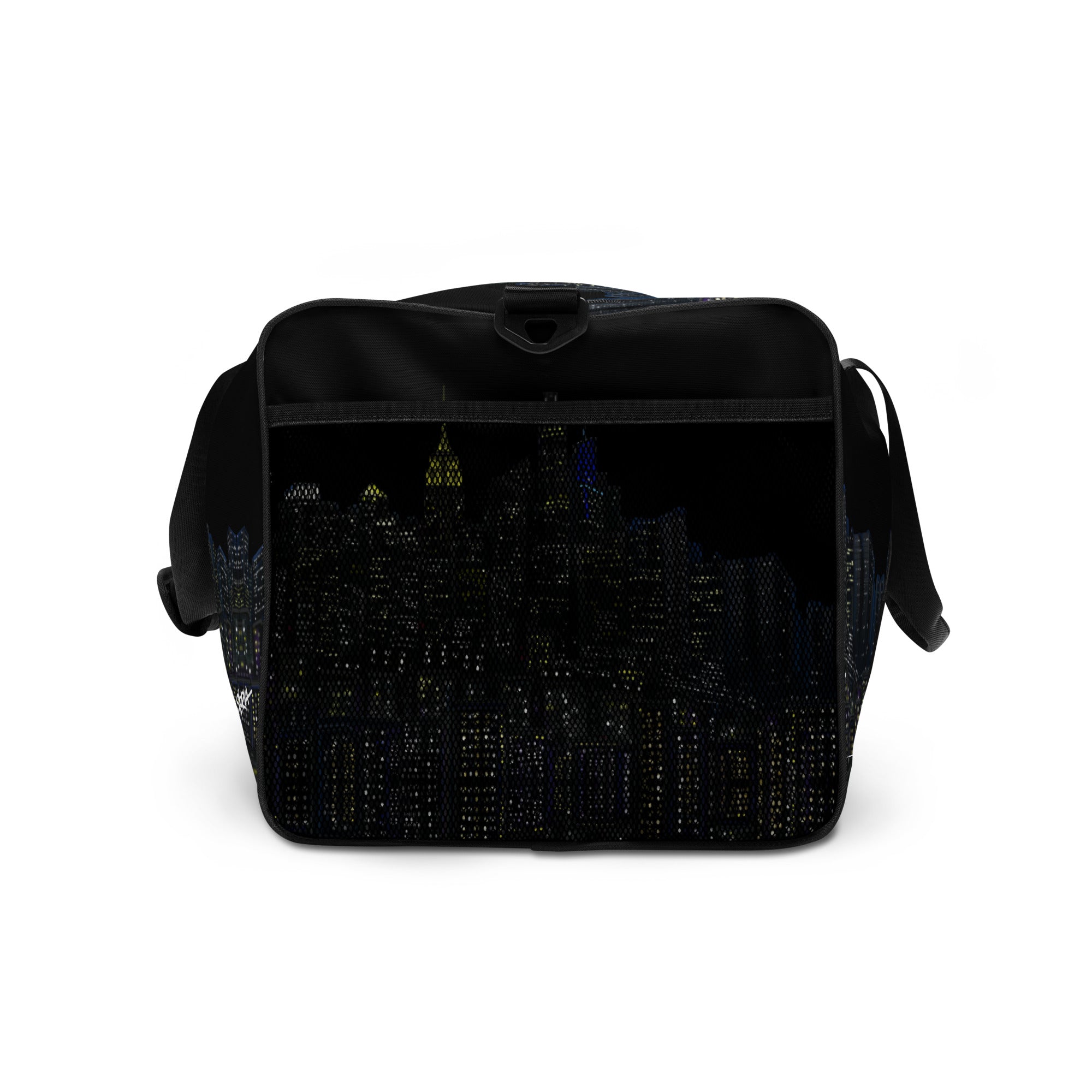 Black bag with a Loria NYC Art on a white background