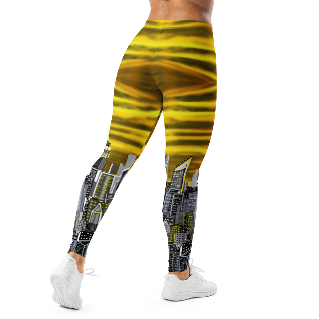 Leggings with a cityscape Loria NYC Art design on a white background