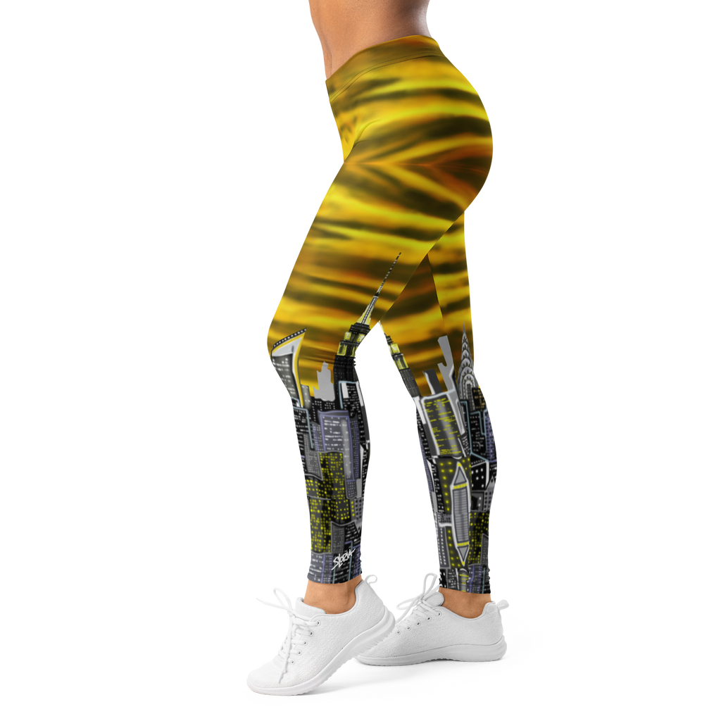 Leggings with a unique Loria NYC Art design on a white background