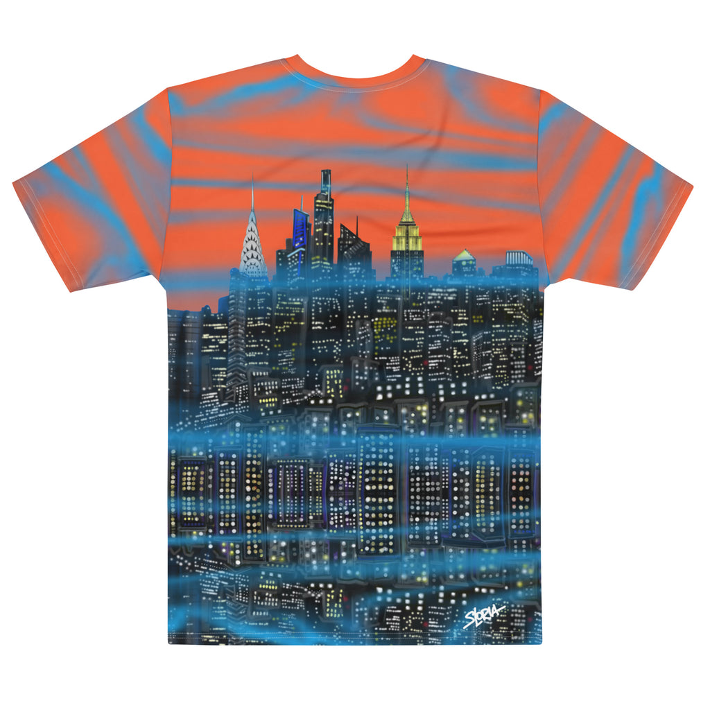 T-shirt with a Loria NYC Art cityscape design on a white background