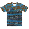 T-shirt with a Loria NYC Art cityscape design on a white background