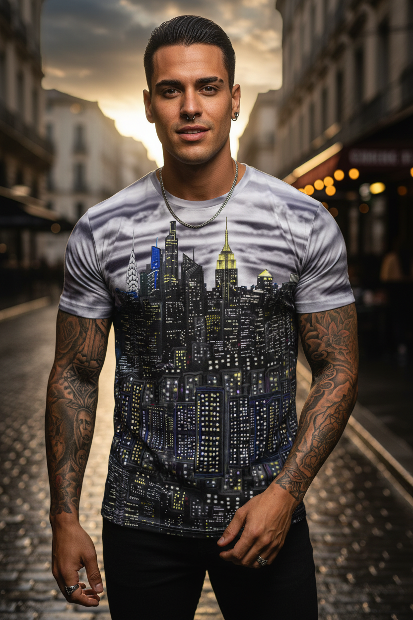 Men's T-Shirt - Siluetta Città Tempesta - Loria NYC Art