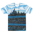 T-shirt with a cityscape Loria NYC Art design on a white background