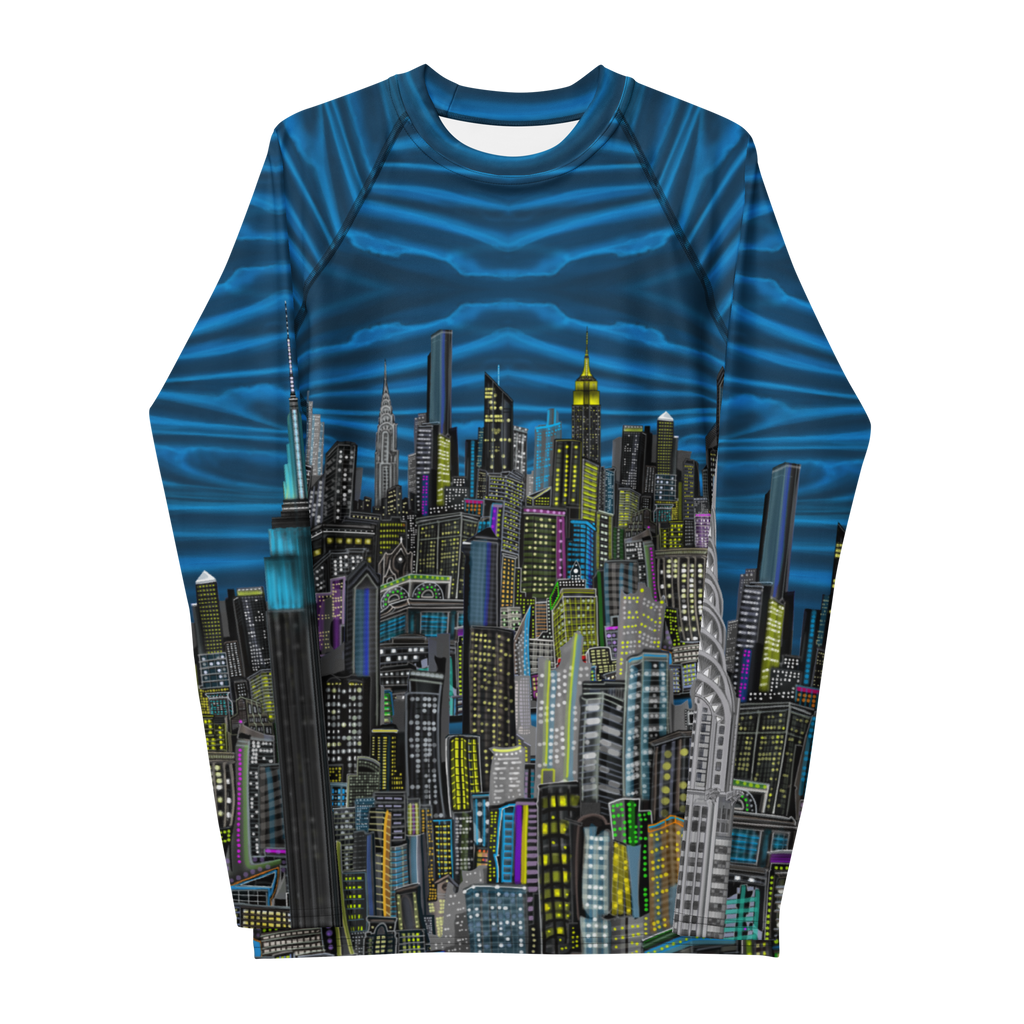Blur Long-sleeve shirt with a cityscape Loria NYC Art design on a white background