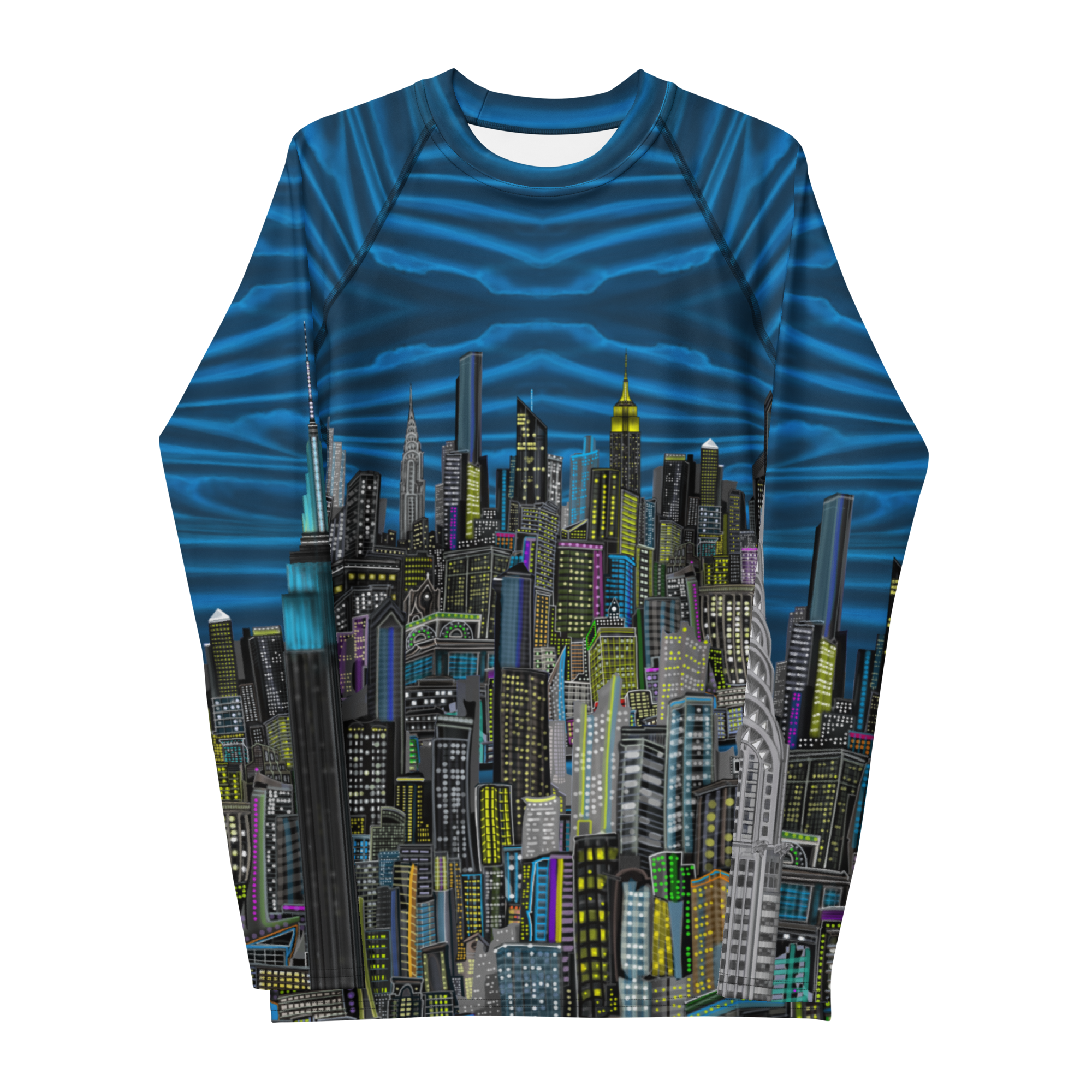 Blur Long-sleeve shirt with a cityscape Loria NYC Art design on a white background