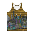 Tank top with a Loria NYC skyline cityscape design on a white background